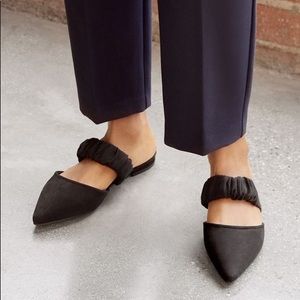 Justfab Nikkya Mule Flats Black Suede Simple Business Casual Point Toe Size 6.5
